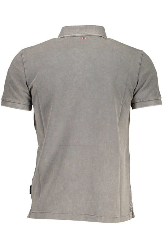 Chic Gray Cotton Polo with Signature Embroidery