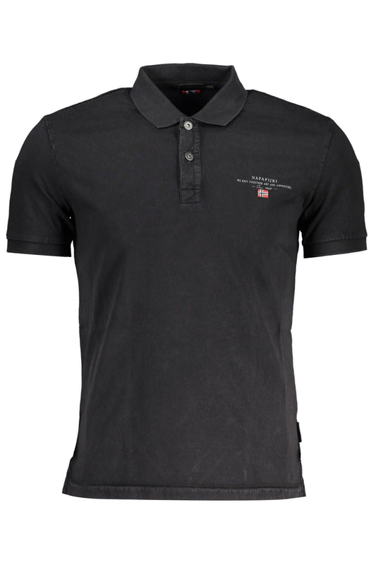 Exquisite Black Cotton Polo with Elegant Embroidery