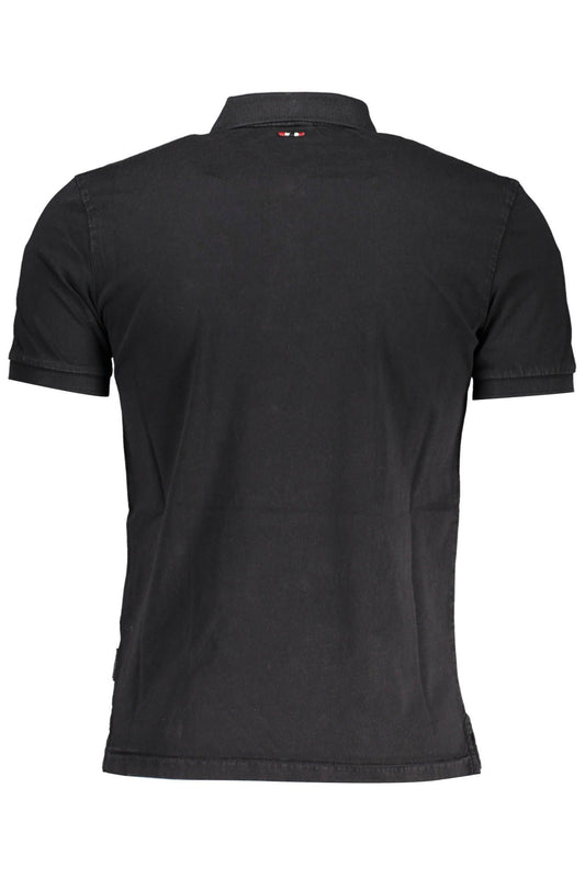 Exquisite Black Cotton Polo with Elegant Embroidery