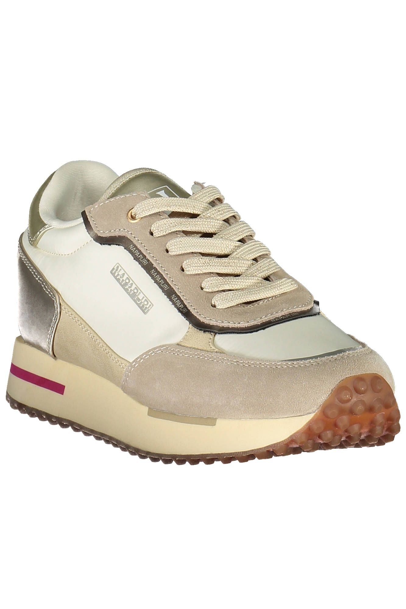 Chic Beige Lace-up Sneakers with Contrasting Accents