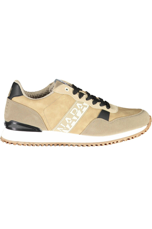 Beige Lace-Up Sneakers with Contrasting Accents