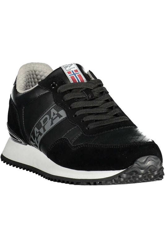 Sleek Black Sneakers with Laces & Logo Highlight