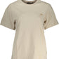 Chic Beige Embroidered Tee with Logo Detail