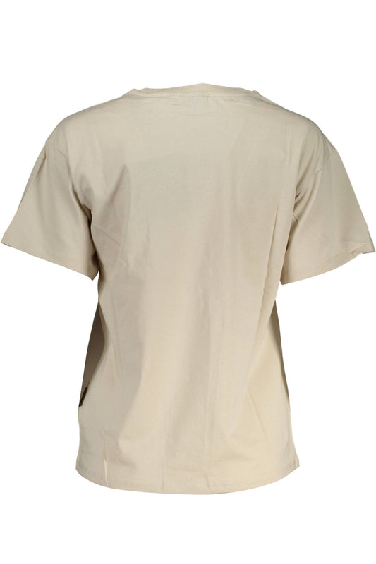 Chic Beige Embroidered Tee with Logo Detail