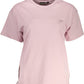 Chic Pink Embroidered Tee with Sleek Print
