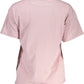 Chic Pink Embroidered Tee with Sleek Print