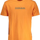 Vibrant Orange Round Neck Tee with Logo Print
