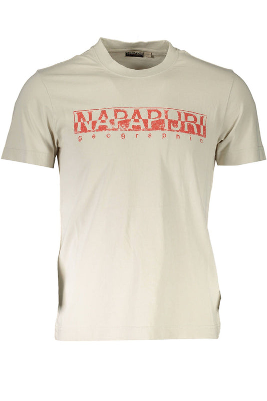 Beige Round Neck Logo Tee