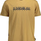 Beige Cotton Crew Neck Tee with Logo Print