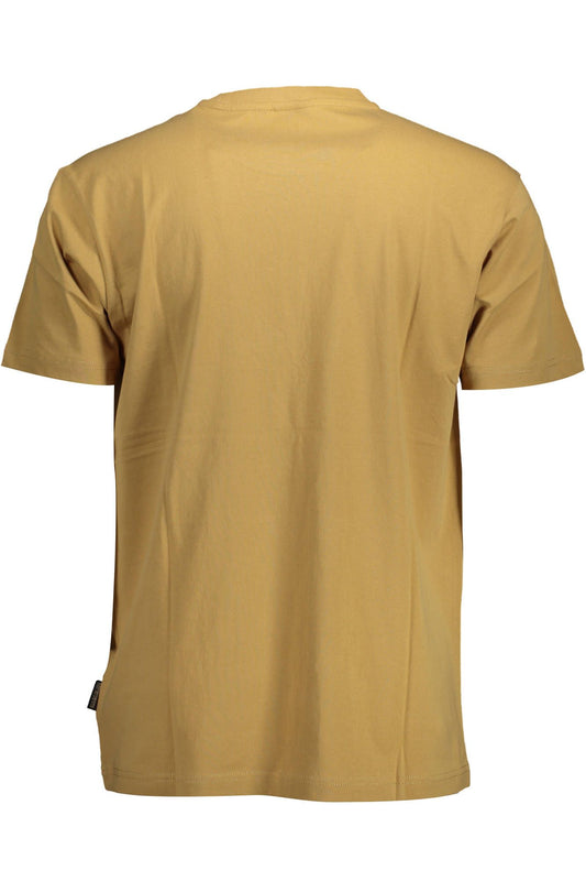 Beige Cotton Crew Neck Tee with Logo Print