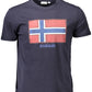 Chic Blue Crew Neck Cotton Tee with Print