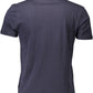 Chic Blue Crew Neck Cotton Tee with Print