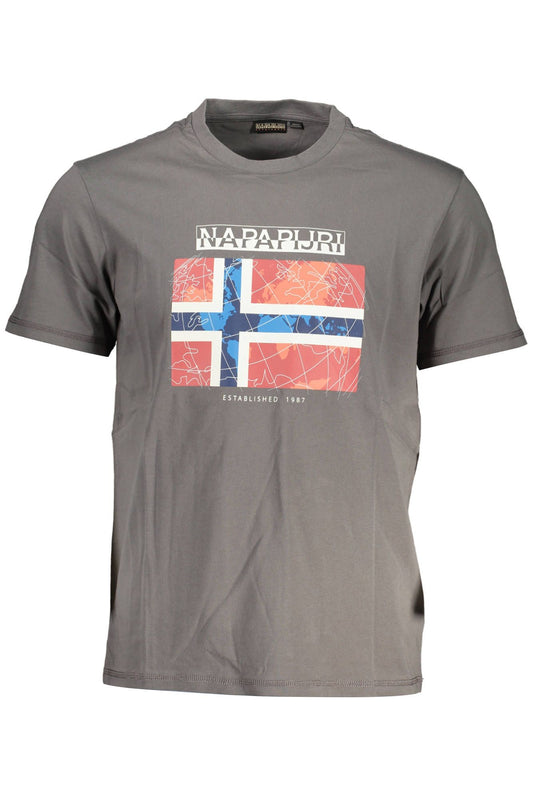 Chic Gray Cotton Tee with Iconic Print