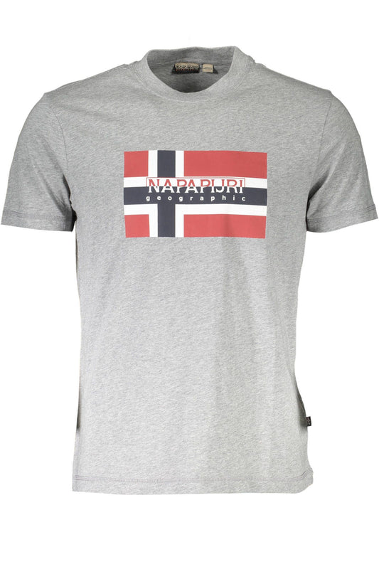 Chic Gray Round Neck Logo Tee