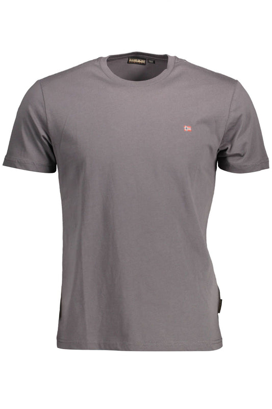 Classic Gray Round Neck Tee with Logo Detail