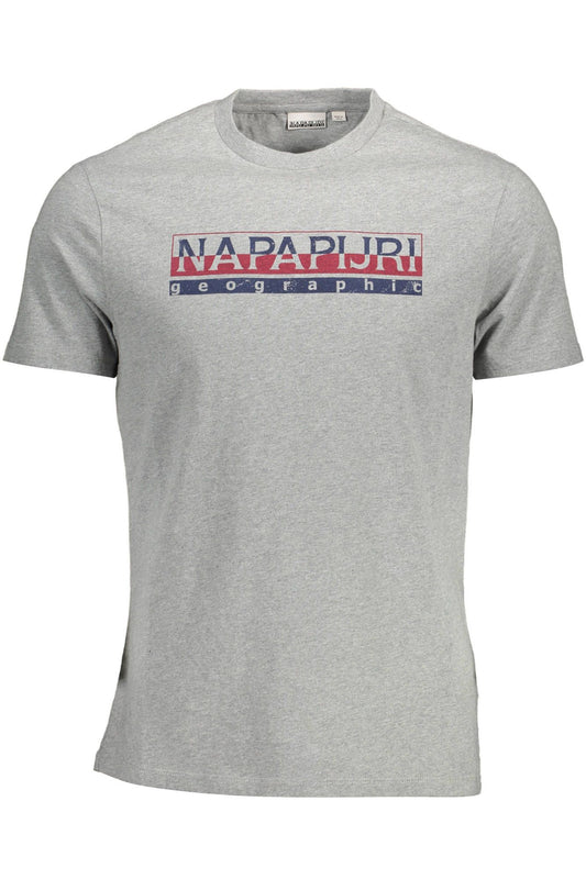 Elegant Gray Crew Neck Tee with Logo Print
