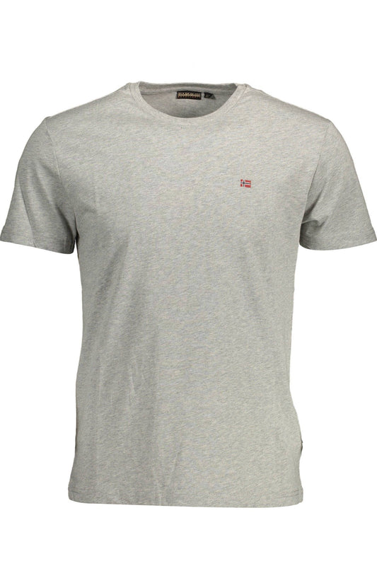 Elegant Gray Round Neck Cotton T-Shirt