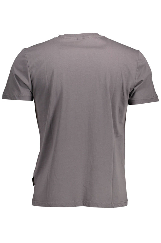 Classic Gray Round Neck Tee with Logo Detail
