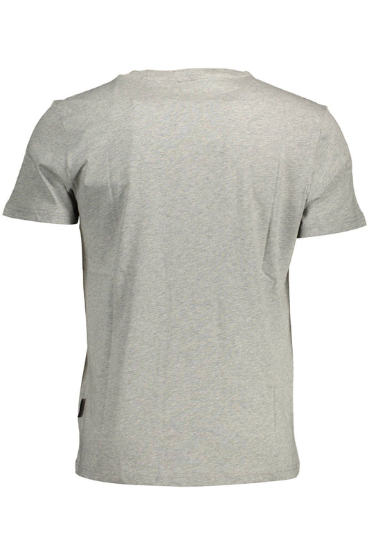 Elegant Gray Round Neck Cotton T-Shirt