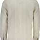Beige Linen Italian Collar Shirt with Logo Embroidery