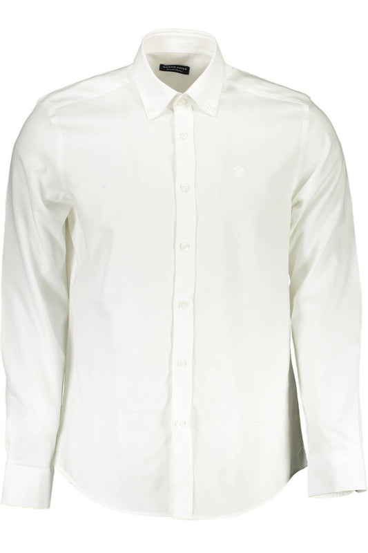 Crisp White Cotton Long-Sleeved Button-Down Shirt