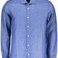 Elegant Blue Linen Long-Sleeve Shirt