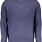 Blue Zip Cardigan with Logo Embroidery