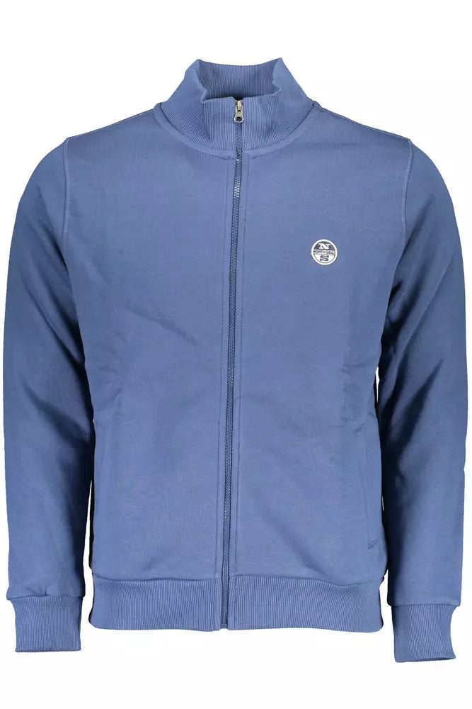 Blue Zippered Sweatshirt with Logo Design