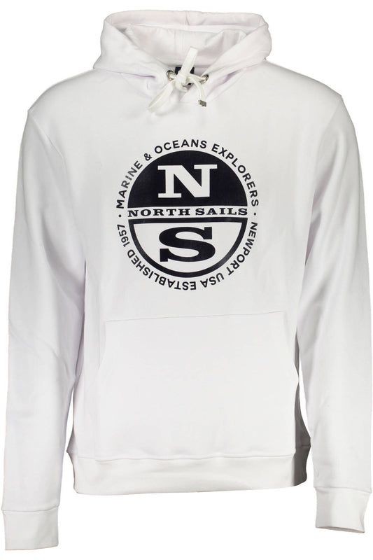 Sleek White Hooded Sweatshirt with Central Pocket