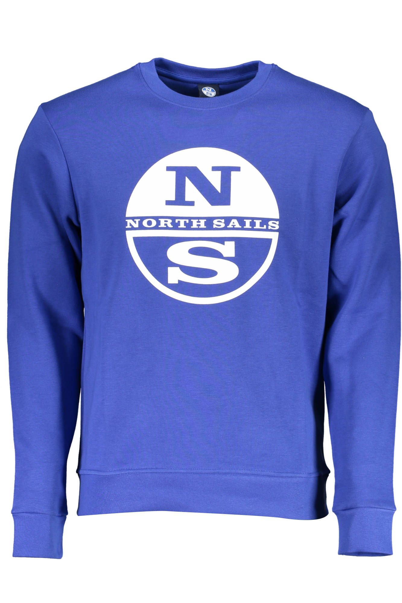 Blue Cotton Crew Neck Sweater with Logo Print