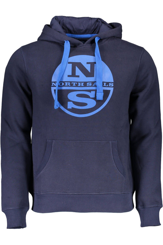 Blue Hooded Cotton Sweatshirt with Logo Print