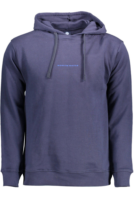 Blue Cotton Hooded Sweatshirt with Logo Print