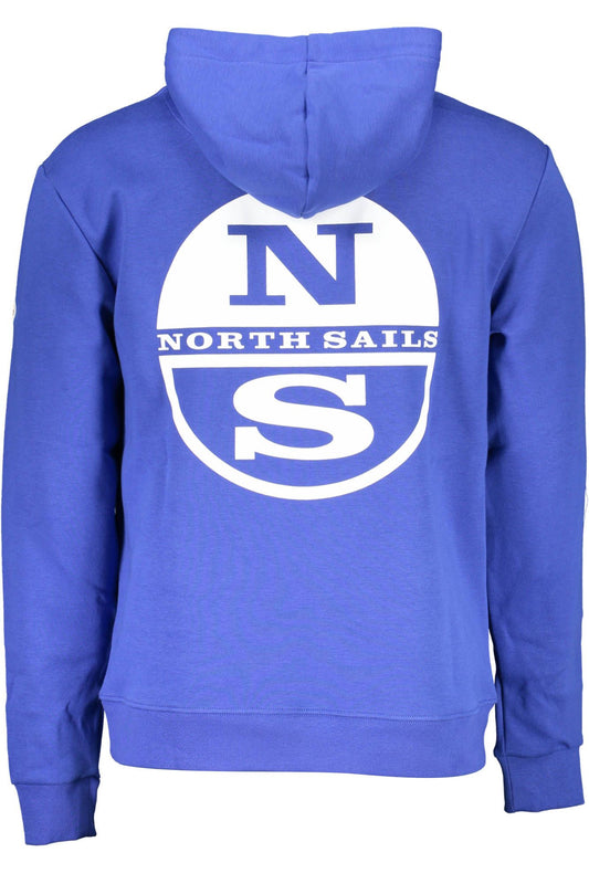 Hooded Blue Cotton Sweatshirt with Central Pocket