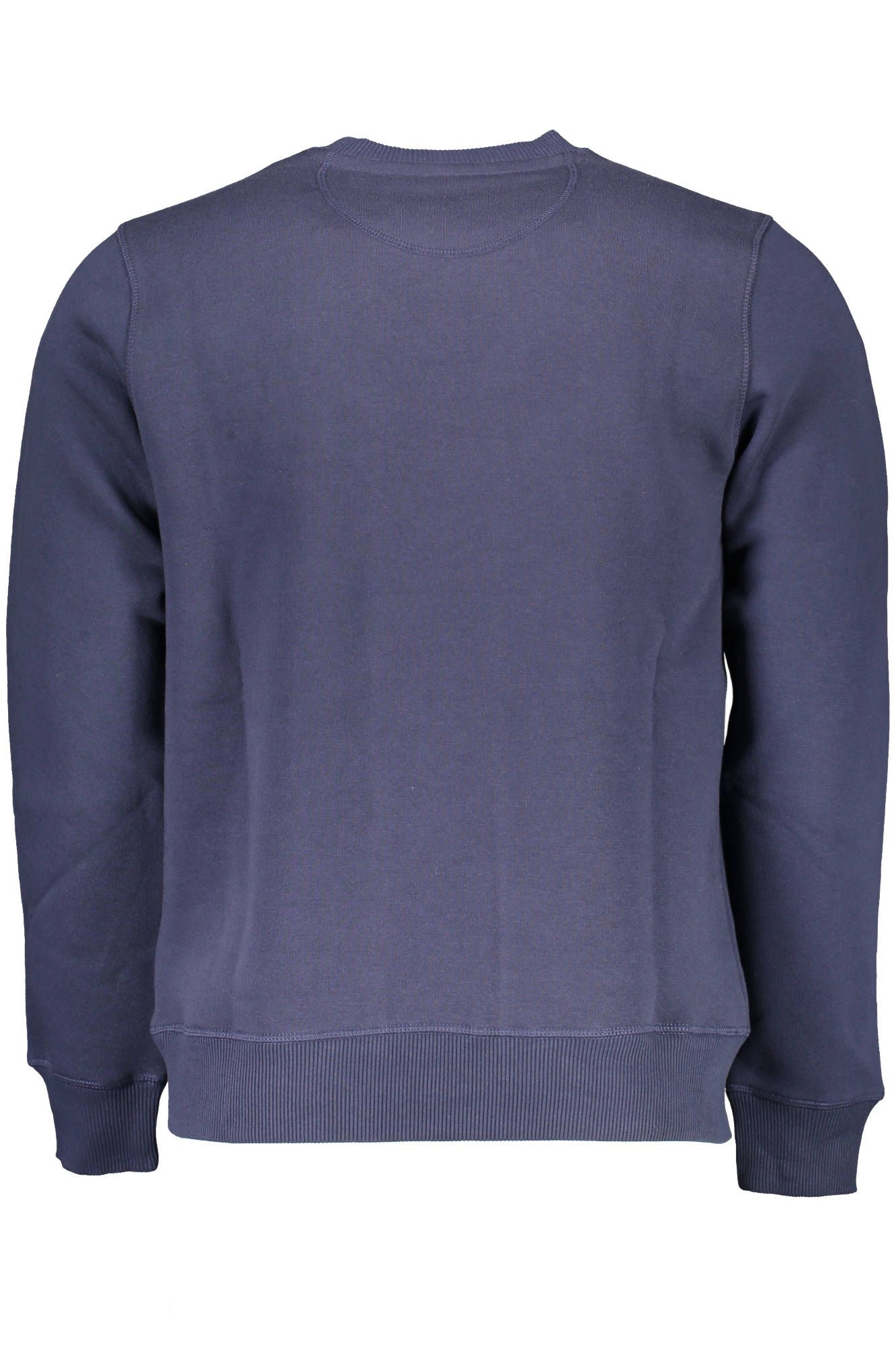 Blue Cotton Long-Sleeved Round Neck Sweater