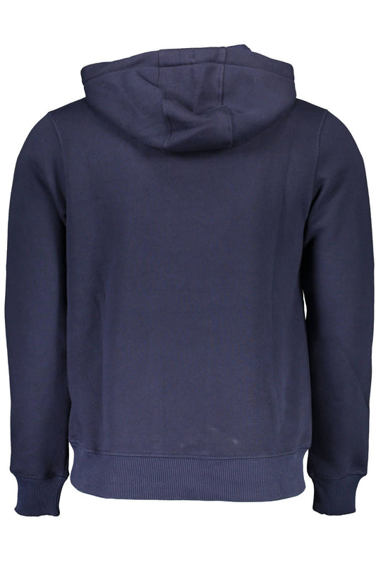 Blue Hooded Cotton Sweatshirt with Logo Print