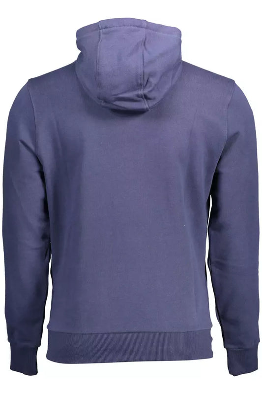 Blue Cotton Hooded Sweatshirt with Logo Print