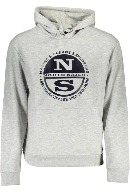 Gray Hooded Long-Sleeve Cotton Sweatshirt