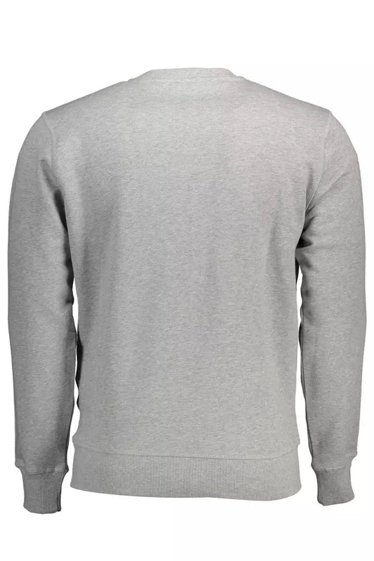 Gray Cotton Crewneck Sweater with Logo Appliqué