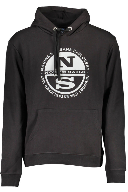 Sleek Black Cotton Hooded Sweatshirt