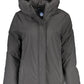 Sleek Black Hooded Jacket with Chic Applique