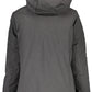 Sleek Black Hooded Jacket with Chic Applique