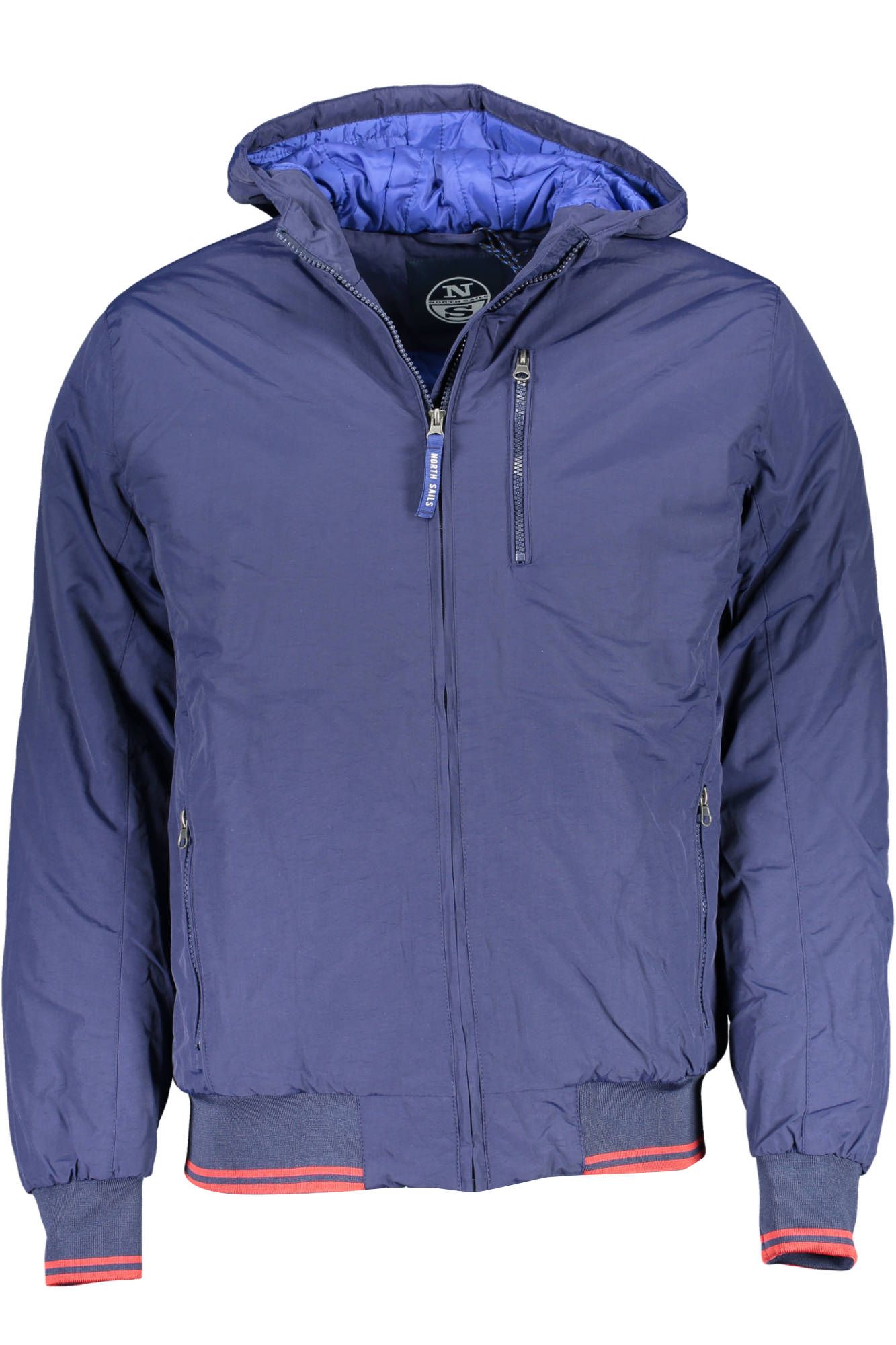 Elegant Blue Hooded Jacket with Contrasting Details