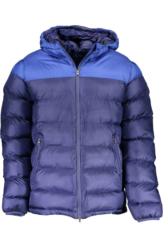 Chic Padded Blue Jacket with Hood for Men