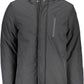 Sleek Black Polyester Hooded Jacket