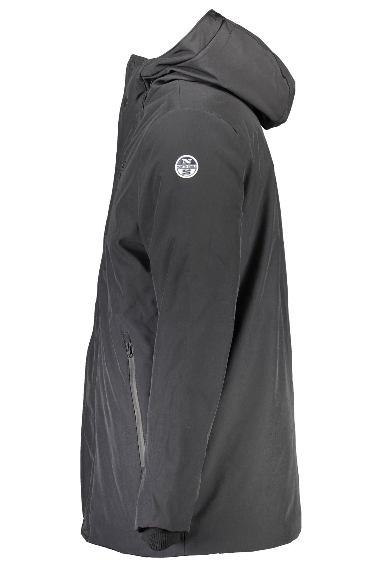 Sleek Black Polyester Hooded Jacket