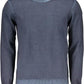 Blue Cotton Round Neck Shirt with Logo Detail