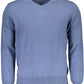 Eco-Conscious Blue V-Neck Shirt with Embroidery