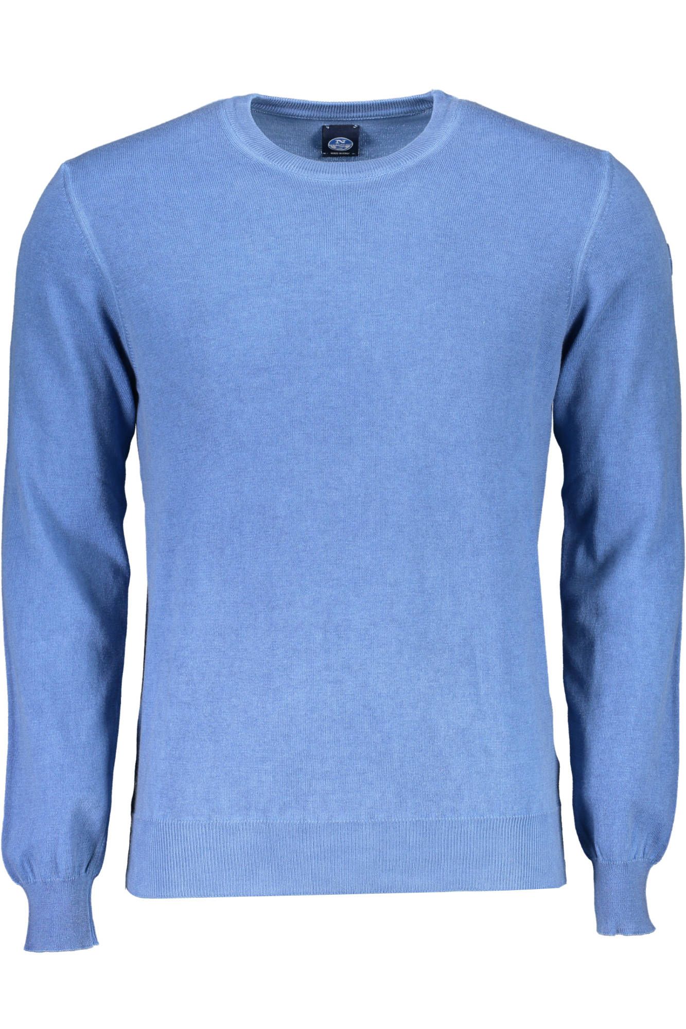 Blue Cotton Crewneck Sweater with Logo Detail