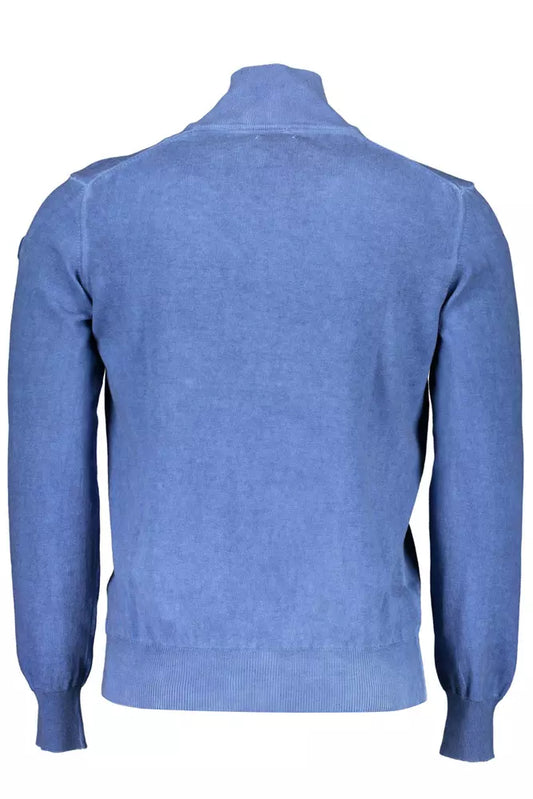 Elegant Long-Sleeved Half-Zip Blue Sweater