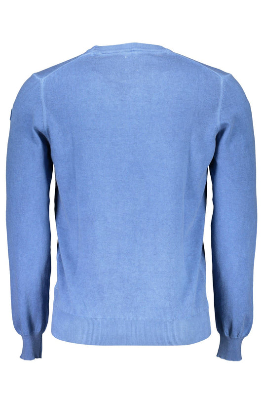 Blue Cotton Crewneck Sweater with Logo Detail